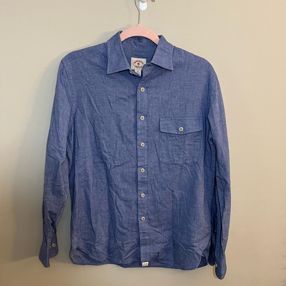 Brooks Brothers Red Fleece Button Down Men's Blue Cotton Shirt